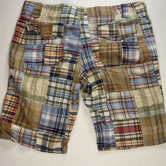 Khaki Men’s Madras Plaid Patchwork Chino Shorts Multicolor Size W 32 - Picture 4 of 7